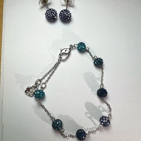Swarovski Blow Pop Blue Purple Turquoise Crystal Ball Bracelet and Earrings - Picture 1 of 9
